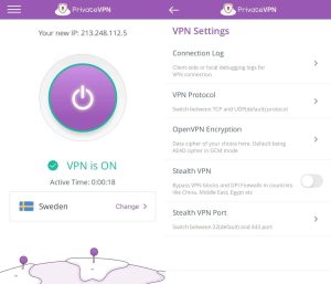 PrivateVPN interface