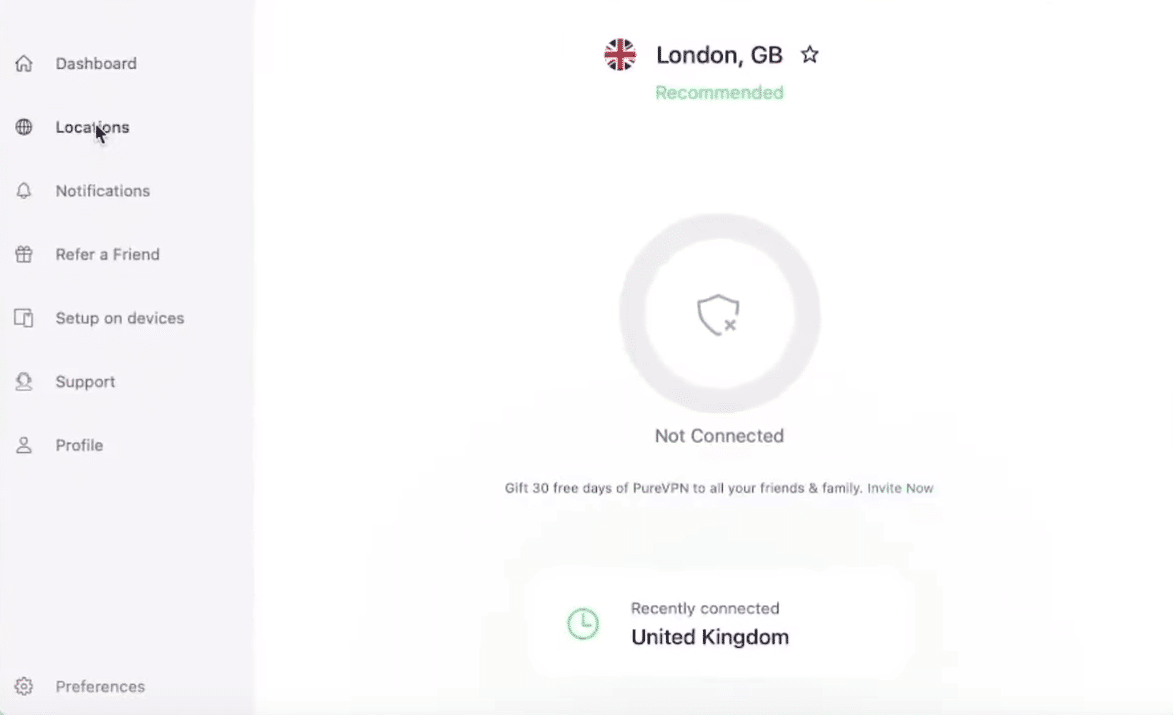 PureVPN Dashboard
