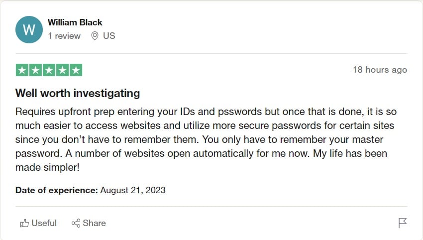 Keeper Trustpilot 4/5 review